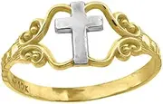 [JewelryWeb] Two tone Gold Childrens Polished Finish Cross Religious Ring