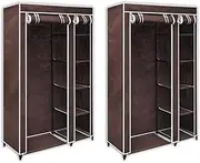 Fabric Wardrobes 2 Pcs Brown - 110x45x175 cm Portable Folding Closet Organizer with Steel Frame and Fleece Fabric for Bedroom Storage and Camping Use