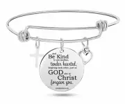 "And Be Kind To One Another" Bible Verse Silver Bracelet Bangle Christian