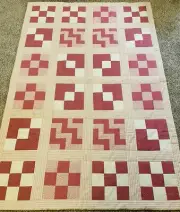 Handmade Quilt Patchwork Blocks Striped Binding Off White Backing 71”x 47”