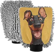 Cartoon Funny Doberman Pinscher Dogs Brown Car Wash Microfiber Mitt Scratch-Free Car Washing Gloves Car Cleaning Wash