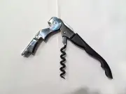 Black Metallic Corkscrew Doubled Hinged Waiters Wine Bottle Opener Foil Cutter