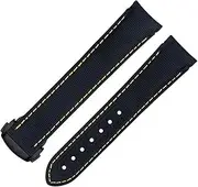 [KAVJU] 20mm Curved End Watch Band For Omega Strap AT150 300 Planet Ocean De Ville Black Yellow Line High Density Nylon Cowhide Watchbands