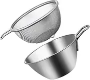 Cabilock Egg Beater Handle Fine Mesh Strainer Bowl Set Rice Strainer for Cooking Kitchen Mixing Bowl Share Friends