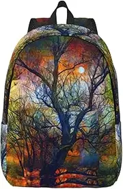 [JEJEA] Colorful Life Trees print Carry On Backpack for Women, Travel Backpack Laptop Nurse Bag Daypack for Weekender