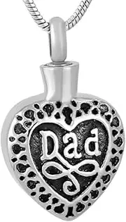 EQIOENAYE(売店) [STORE] Heart Dad Heart Mom Son Cremation Urn Pendant for Loved Ones Ash with Snake Chain Necklace, pendant with chain