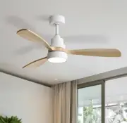 Nicola 48" 3 Blade LED Light Ceiling Fan Remote White + Burly Wood Wayfair NEW!