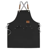 Women Men Apron Adjustable Chef Cross Back With Straps And Large Pockets Canvas