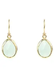 Gemstone Small Earrings Dangle Drop 925 Silver Gold Green Aqua Chalcedony Hook