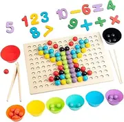 Bead Board Toy | Math Skills Rainbow Wooden Board Bead,Color Recognition Educational Early Learning Blocks Sorter for Kindergarten, School Use