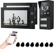 JeaTone WLAN 2-Family Video Door Intercom with 7 Inch IP Touch Screen, 1080P Doorbell with Camera, Intercom with Door Opener, APP/Swipe Card Unlock, Motion Detection, 2-Wire Technology, 2 Families