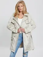 GUESS Women's Beige Vilma Suede Trench Coat Size: XL, Elastane