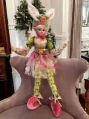 Cynthia Rowley Easter Elf Bunny Shelf Sitter Doll 24" Tabletop Spring Home Decor