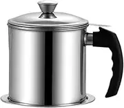PAMINGONO Stainless Steel Oil Pot with Strainer Capacity Grease Container for Filtering Oil Juice and Soup Comfortable Grip Handle for Kitchen Cooking and Frying