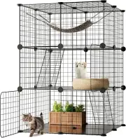 Cat Cage Indoor Enclosure, 3-Tier Cat Cage Playpen Box, DIY Cat Crate