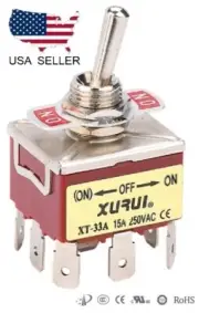 HEAVY DUTY DPDT MOMENTARY~ OFF~ LATCHED - SPADE TERMINAL TOGGLE SWITCH (33AF-1)