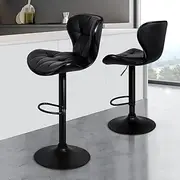 ALFORDSON Bar Stool 2X Adjustable Kitchen Stools Luna Swivel Counter Barstools Black Dining Chair in 54-75cm Seat Height for Home Bar Dining Room