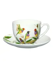 [Maxwell & Williams] Eloise Short Lyric Cup & Saucer 240ML Gouldian Finch Gift Boxed in White