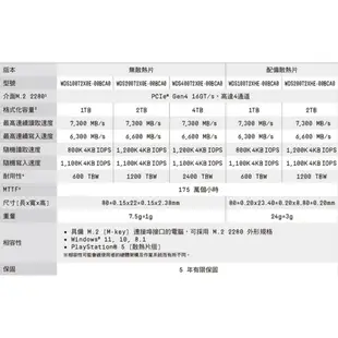 WD 黑標 SN850X 1TB 2TB M.2 NVMe PCIe SSD固態硬碟(沒散熱片)