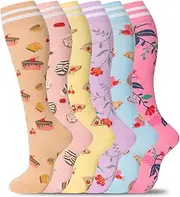 fenglaoda Graduate Compression Socks（10-17 mmHg, Knee High Colorful Novelty Socks for Running,Crossfit,Travel,Nurse,Maternity Pregnancy 1/3/4 Pairs