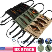 Multi-Purpose Tool Roll Up Bag Canvas Wrench Pouch Hanging Organizer w/ 5 Pocket