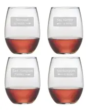 Susquehanna Glass "Hamptons Road Signs" Set of 4 Stemless Wine Glasses
