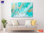 Gold Ocean Blue Abstract Wall Canvas Home Decor Australian Made Quality