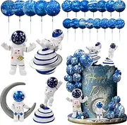Astronaut Figurines Space Cake Toppers Blue Star Ball Cake Toppers for Space Theme Party Kids Birthday Party Baby Shower Supplies (Royal Blue)