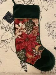 Vintage Helen Vladykina / Ruth Levison Poinsettia Handmade Needlepoint Stocking