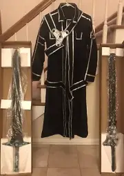 Sword Art Online SAO Kirito Kazuto Kirigaya costume Cosplay & 2x Swords - New