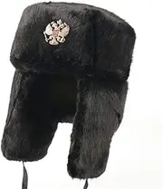 [LHY] Bomber Hats, Warm Thick Faux Fur Trapper Hat, with Ear Flap Outdoor Ski Hat, Windproof Winter Hat, Unisex,Black,C
