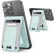 MagSafe Wallet Stand, Leather Magnetic Phone Wallet for iPhone 16/15/14/13/12 Series, Magnetic Card Holder with Adjustable Stand, Credit Cards Holder, ID Window, Fits 10 Cards, RFID Blocking,Green