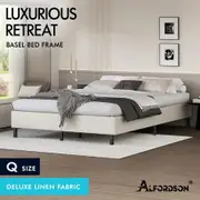 ALFORDSON Bed Frame Queen Size Mattress Base Foundation Beige Fabric BASEL