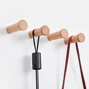 HomeDo Wood Wall Hooks, Adhesive Hooks Hat Hook, Wooden Coat Hooks Wall Mounted, Entryway Hat Rack, Decorative Hooks Single Organizer Hat Hanger Towel Rack Hook (R3.5 Beech-8cm-4Pack)