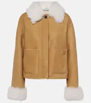 [Loewe] Loewe Shearling-trimmed leather jacket UK 12 brown