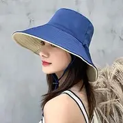 [Ling88] Anti-Uv Wide Brim Cotton Blend Sun Hat for Women Vacation Summer Foldable Bucket Hat Large Brim Korean Beach Visor Sun Hats Sun Hat Big Brim Hat-2