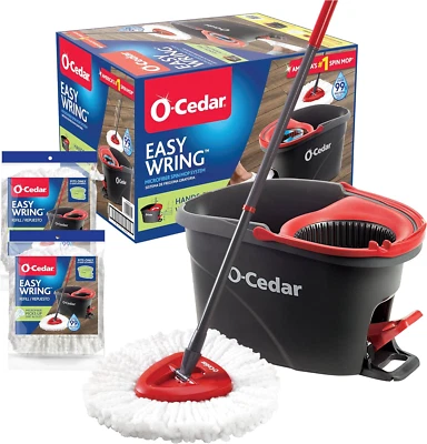 Easywring Microfiber Spin Mop & Bucket Floor Cleaning System + 2 Extra Refills
