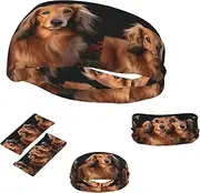 FJWSLCH Long haired Dachshund Headbands for Women Men Non Slip Workout Sweatbands Adjustable Sports Hair Bands Elastic Head Bands Moisture Wicking Hairband for Running, Cycling, Yoga, Spa