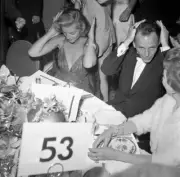 Frank Sinatra Lauren Bacall both adjusting their hair at an after - Old Photo