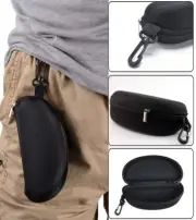 2-Pack Sunglasses Hard Case Eye Glasses Black Clam Shell Zipper With Hook