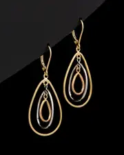 14K Tri-Tone Italian Gold Graduated Teardrop Dangle Earrings
