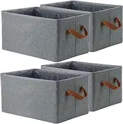 4 PCS Linen Clothes Storage Baskets with Metal Frame, Shelf Organizer Bins, Fabric Baskets Foldable Storage Bin, Closet Organizers and Storage, Storage Basket for Organizing Wardrobe, Shelves, Bedroom
