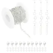 16.4Ft Hollow Stars Clip Chain Roll, Jewelry Making Chain, Silver Tone