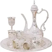 B Baosity Turkish Teapot Set, Turkish Teapot Set Metal Teapot Set with 6 Coffee Cup and Tray Luxury Turkish Teapot Set Art Crafts Wedding Gift