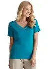 NWT NONI B LADIES TOP V NECK RIB TEE FANCY TRIM SIZE XS (TEAL GREEN)