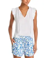 Bella Dahl Linen Tie Neck Ruffle Sleeve Top
