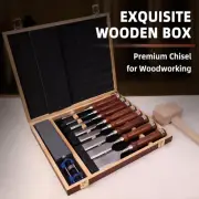 Wood Chisel Set with Wooden Box for Woodworking + Honing Guide +Sharpening Stone
