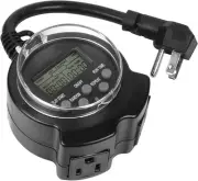 Outdoor Digital Programmable Timer, 2 Grounded Outlet with 6 inch Cords, Flat...