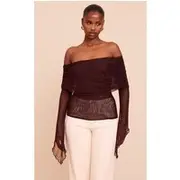 Deep Chocolate Mesh Fold Over Extreme Sleeve Detail Top, Deep Chocolate