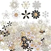 WILLBOND 80 Pieces Rhinestone Buttons Embellishment Buttons Fake Pearls Flat Back Flower Rhinestone Buttons for Jewellery Making Home Wedding Party Decoration
